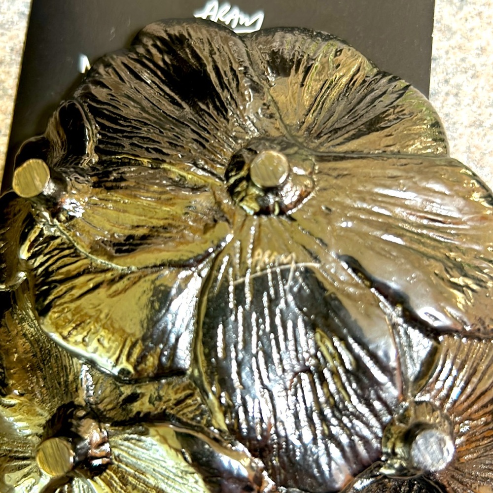 Michael Aram Dish Black Orchid Collection Catch All Trinket 4” EUC metal - Picture 2 of 3